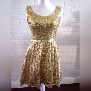 Gold Sequin Skater Dress with Cut out in Back